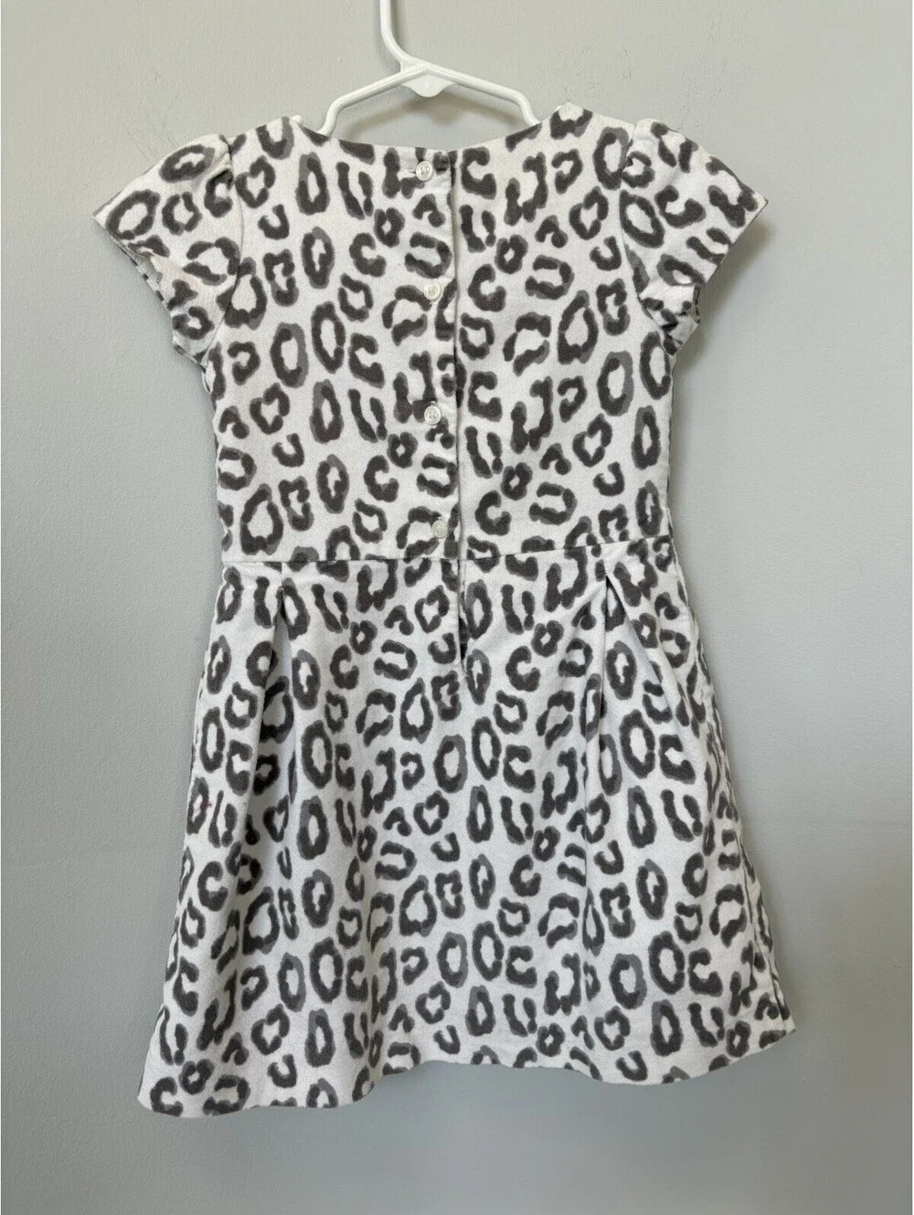 Janie & Jack Girls Fit & Flare Animal Print Dress Size 4 White/Gray Button Back
